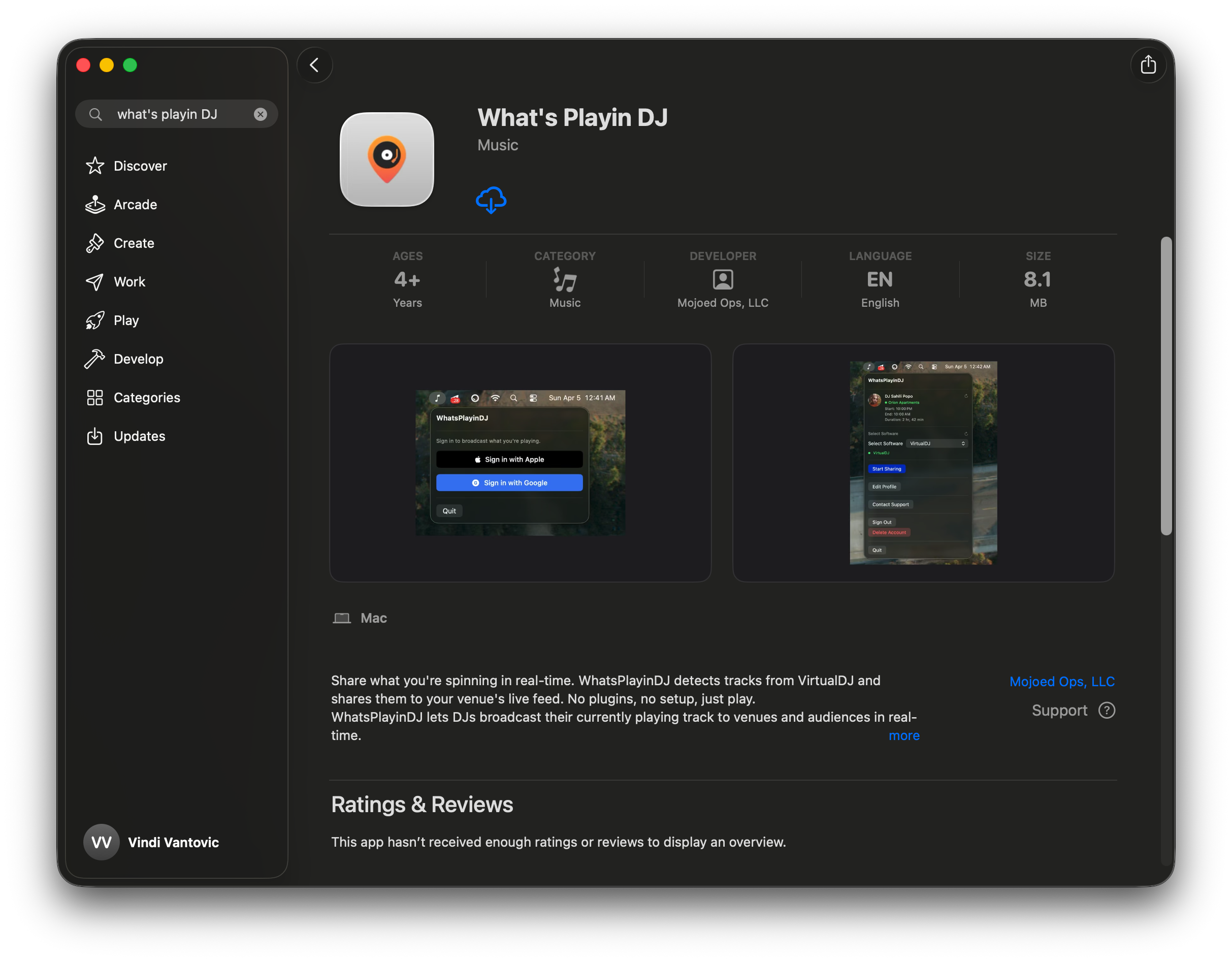 What's Playin DJ in the Mac App Store app